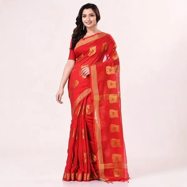 Red_Cotton_Handloom_Bengal_Tant_Saree_For_Women