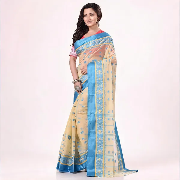 Cream_Blue_Cotton_Phulkoli_Woven_Handloom_Saree_For_Women
