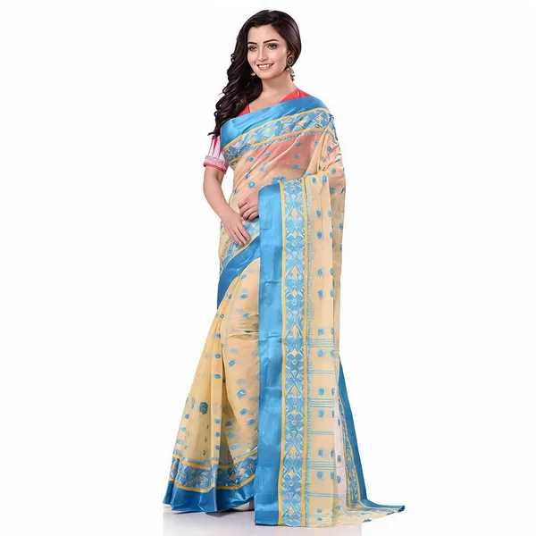 Cream_Blue_Cotton_Phulkoli_Woven_Handloom_Saree_For_Women