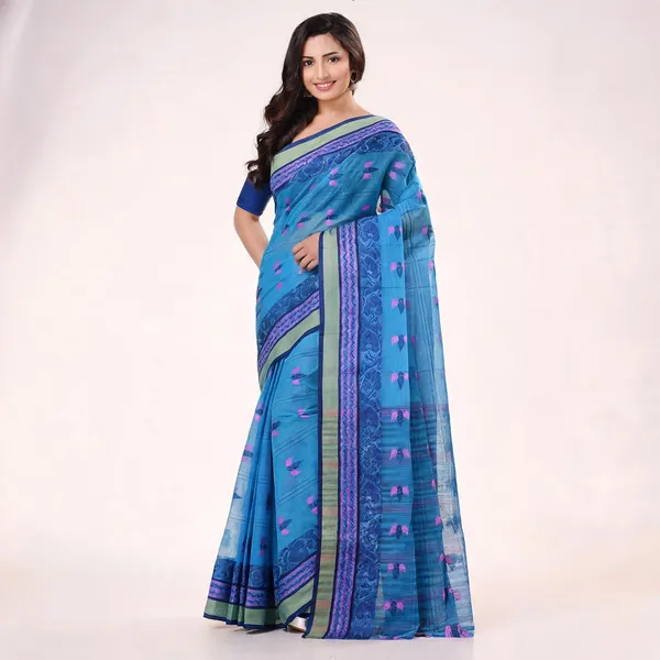 Blue_Cotton_Woven_Handloom_Tant_Saree_For_Women