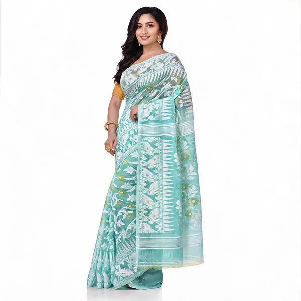 Firoza_Cotton_Handloom_Jamdani_Traditional_Saree_For_Women