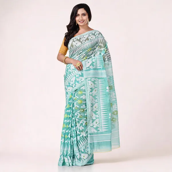 Firoza_Cotton_Handloom_Jamdani_Traditional_Saree_For_Women