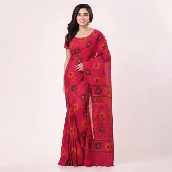 Pink_Cotton_Handloom_Printed_Saree_For_Women