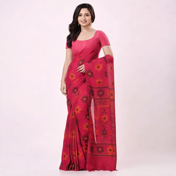 Pink_Cotton_Handloom_Printed_Saree_For_Women
