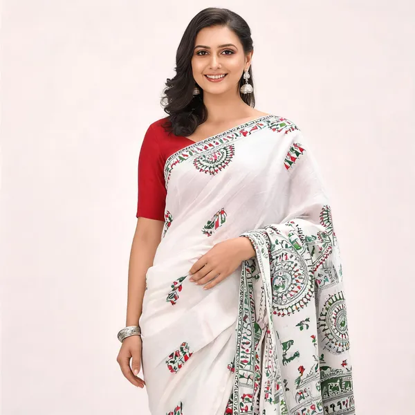 White_Cotton_Handloom_Saree_With_Blouse_Piece_For_Women