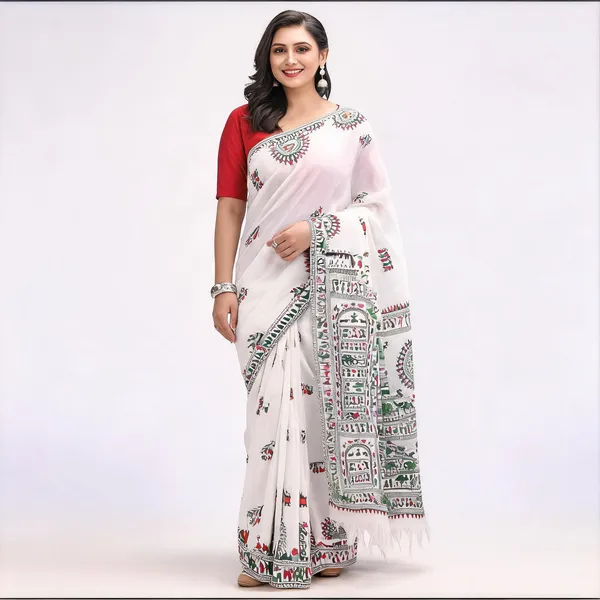 White_Cotton_Handloom_Saree_With_Blouse_Piece_For_Women