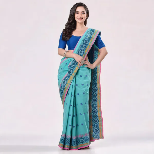 Firoza_Cotton_Handloom_Tri_Leaf_Woven_Saree_For_Women