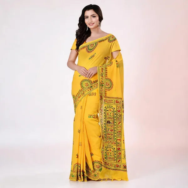 Yellow_Cotton_Floral_Woven_Saree_With_Blouse_Piece_For_Women