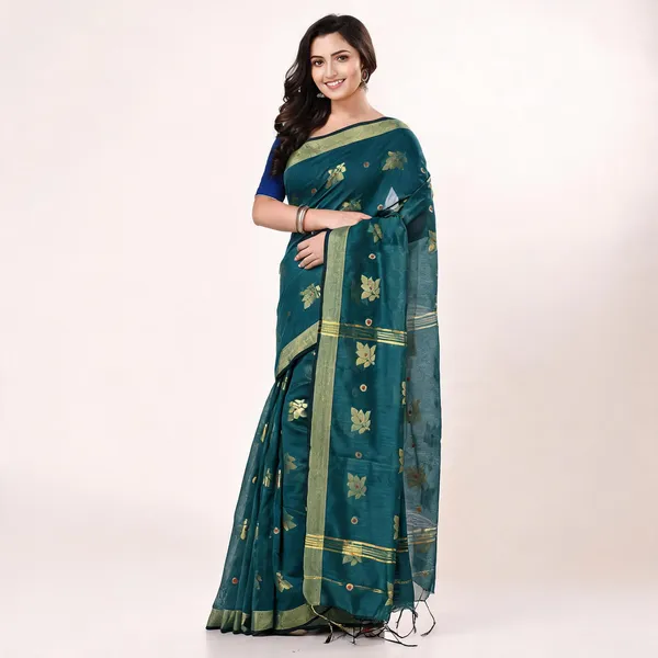 Green_Cotton_Silk_Handloom_Floral_Saree_For_Women