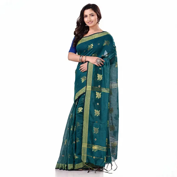 Green_Cotton_Silk_Handloom_Floral_Saree_For_Women