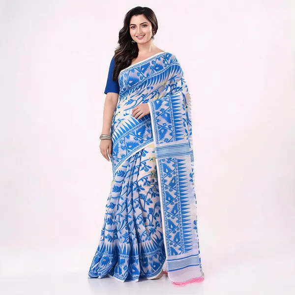 Blue_Cotton_Handloom_Jamdani_Traditional_Saree_For_Women