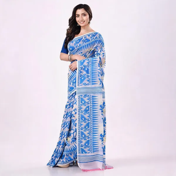 Blue_Cotton_Handloom_Jamdani_Traditional_Saree_For_Women