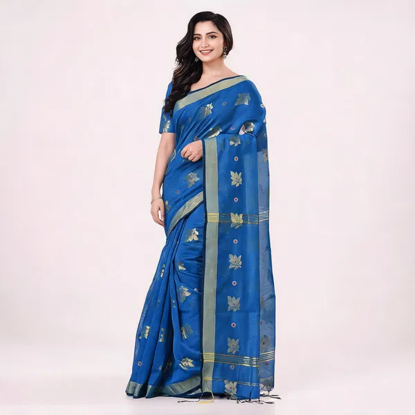 Light_Blue_Cotton_Silk_Handloom_Floral_Saree_For_Women