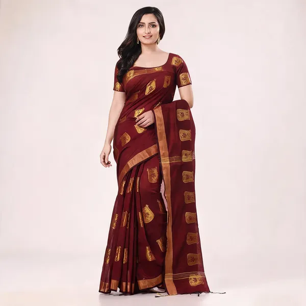 Brown_Cotton_Blend_Handloom_Bengal_Tant_Saree_For_Women