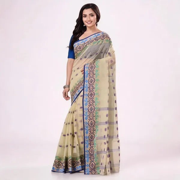 Off_White_Cotton_Handloom_Woven_Bengal_Tant_Saree_For_Women