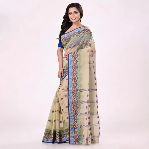 Off_White_Cotton_Handloom_Woven_Bengal_Tant_Saree_For_Women
