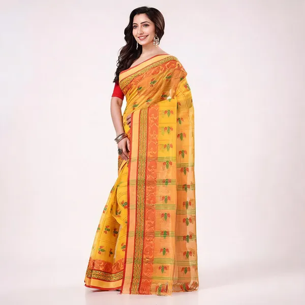 Yellow_Cotton_Blend_Handloom_Tant_Saree_For_Women