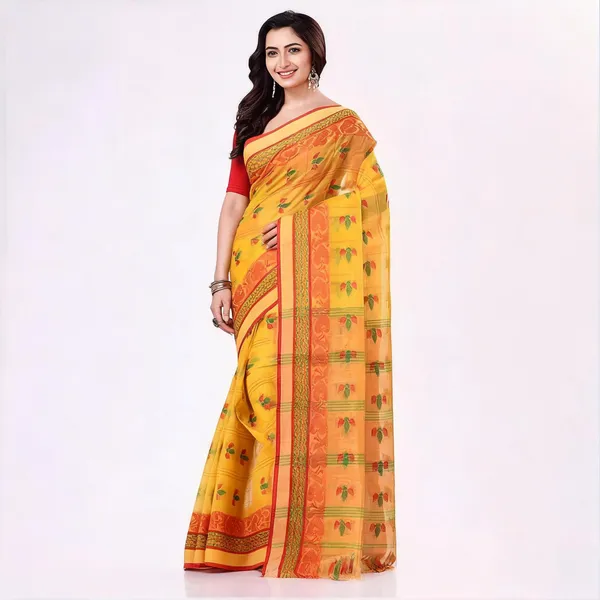 Yellow_Cotton_Blend_Handloom_Tant_Saree_For_Women