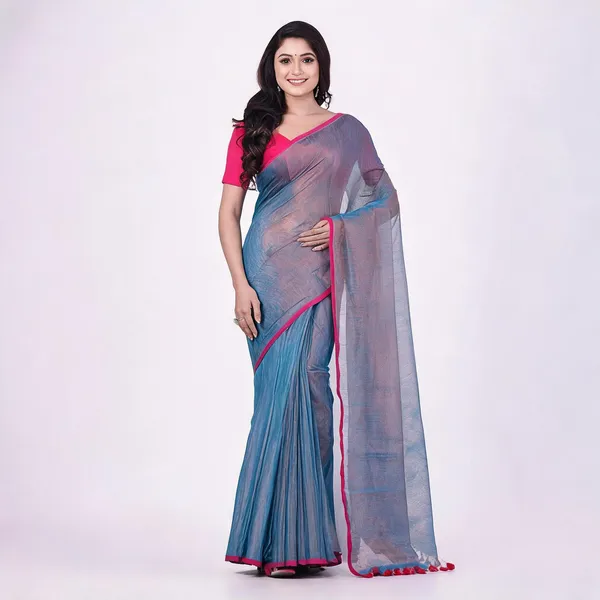 Blue_Cotton_Tissue_Mayur_Konthi_Traditional_Saree_With_Blouse_Piece_For_Women
