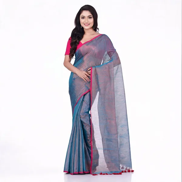 Blue_Cotton_Tissue_Mayur_Konthi_Traditional_Saree_With_Blouse_Piece_For_Women