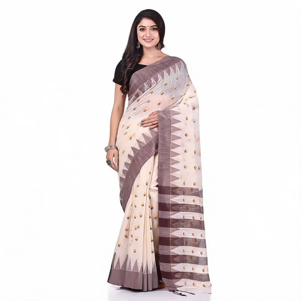 White_Brown_Cotton_Woven_Tant_Saree_For_Women