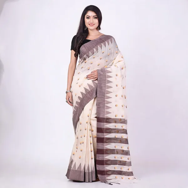 White_Brown_Cotton_Woven_Tant_Saree_For_Women