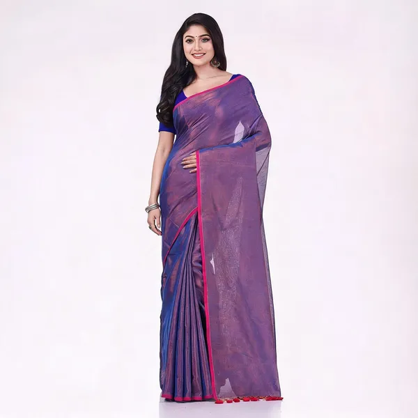 Purple_Cotton_Silk_Solid_Traditional_Saree_With_Blouse_Piece_For_Women