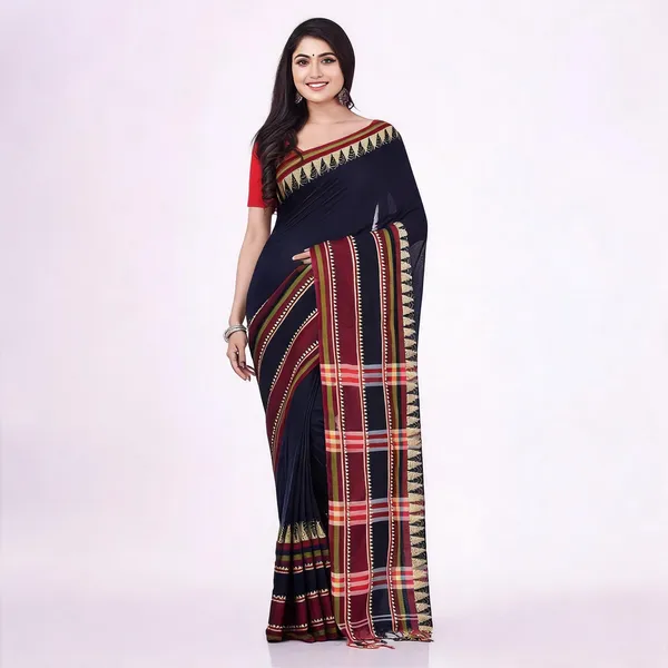 Dark_Blue_Cotton_Traditional_Solid_Saree_With_Blouse_Piece_For_Women