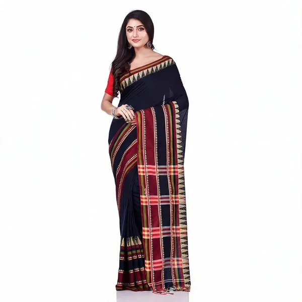 Dark_Blue_Cotton_Traditional_Solid_Saree_With_Blouse_Piece_For_Women