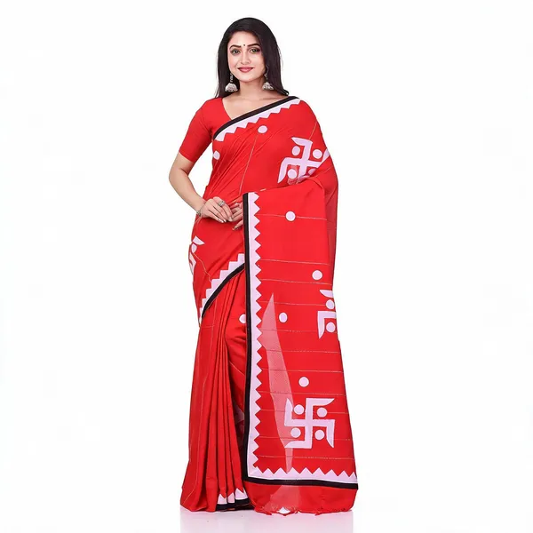 Red_Cotton_Woven_Handloom_Saree_With_Blouse_Piece_For_Women