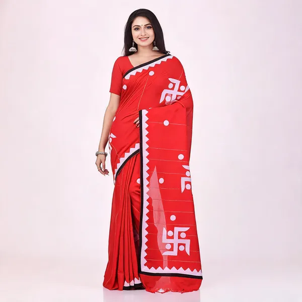 Red_Cotton_Woven_Handloom_Saree_With_Blouse_Piece_For_Women