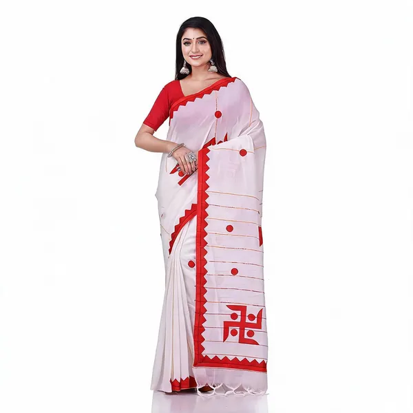 White_Cotton_Woven_Self_Design_Saree_With_Blouse_Piece_For_Women