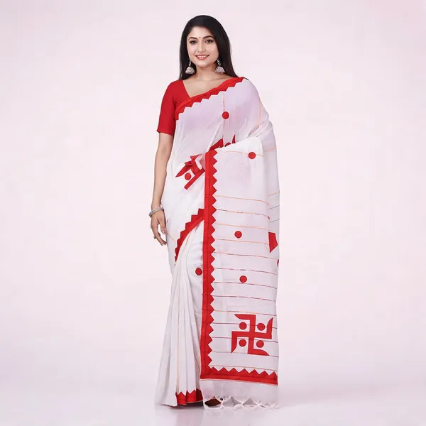 White_Cotton_Woven_Self_Design_Saree_With_Blouse_Piece_For_Women