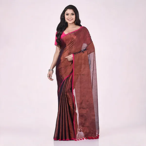 Brown_Cotton_Tissue_Solid_Traditional_Saree_With_Blouse_Piece_For_Women