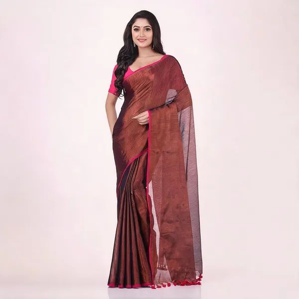 Brown_Cotton_Tissue_Solid_Traditional_Saree_With_Blouse_Piece_For_Women