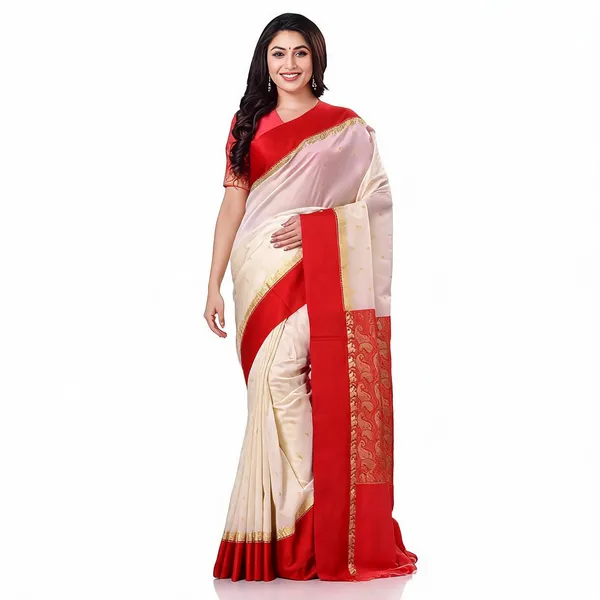 White_Red_Silk_Handloom_Traditional_Art_Garad_Saree_For_Women