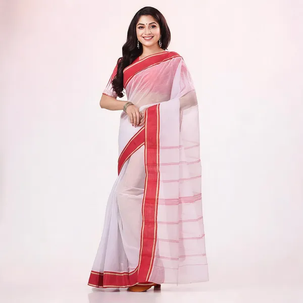 White_Red_Cotton_Woven_Handloom_Saree_For_Women