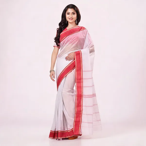 White_Red_Cotton_Woven_Handloom_Saree_For_Women
