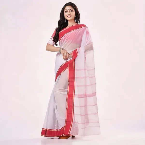 White_Red_Cotton_Handloom_Woven_Saree_For_Women