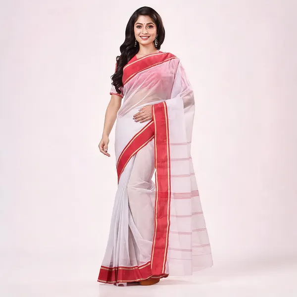 White_Red_Cotton_Handloom_Woven_Saree_For_Women