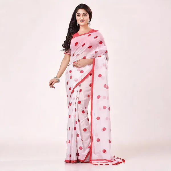 White_Red_Cotton_Handloom_Woven_Saree_For_Women