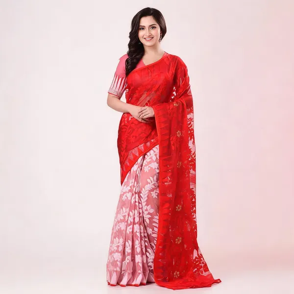 White_Red_Cotton_Dhakai_Jamdani_Handloom_Saree_For_Women