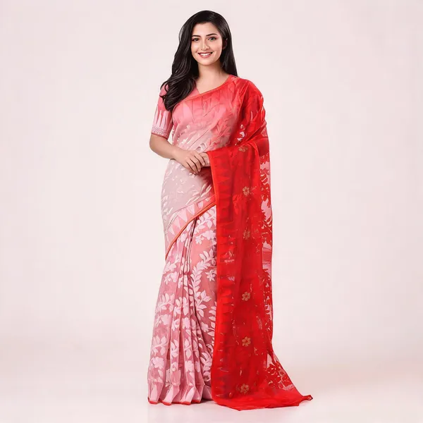 White_Red_Cotton_Handloom_Dhakai_Jamdani_Saree_For_Women