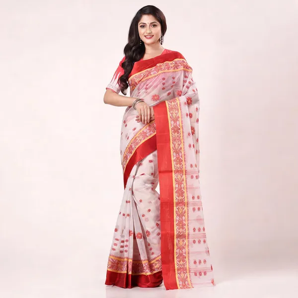 White_Red_Cotton_Handloom_Woven_Phulkoli_Saree_For_Women