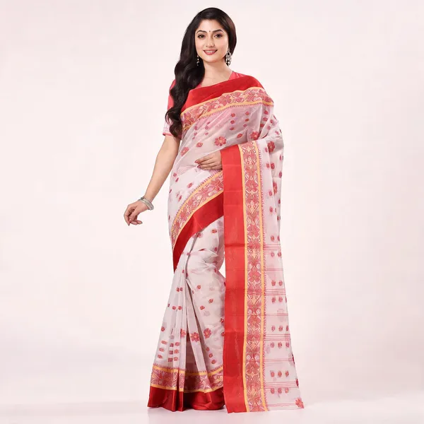 White_Red_Cotton_Handloom_Woven_Phulkoli_Saree_For_Women