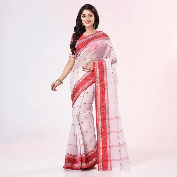 White_Red_Cotton_Woven_Handloom_Saree_For_Women