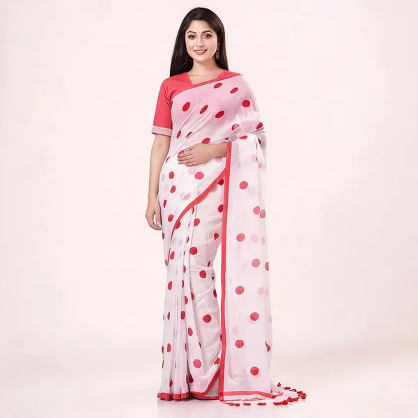 White_Red_Cotton_Handloom_Woven_Saree_For_Women