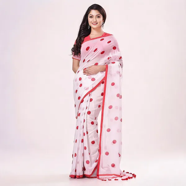 White_Red_Cotton_Handloom_Woven_Saree_For_Women