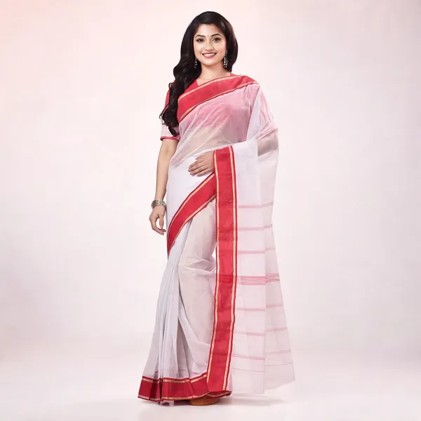 White_Red_Cotton_Handloom_Woven_Saree_For_Women