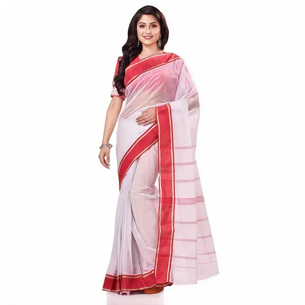 White_Red_Cotton_Handloom_Woven_Saree_For_Women